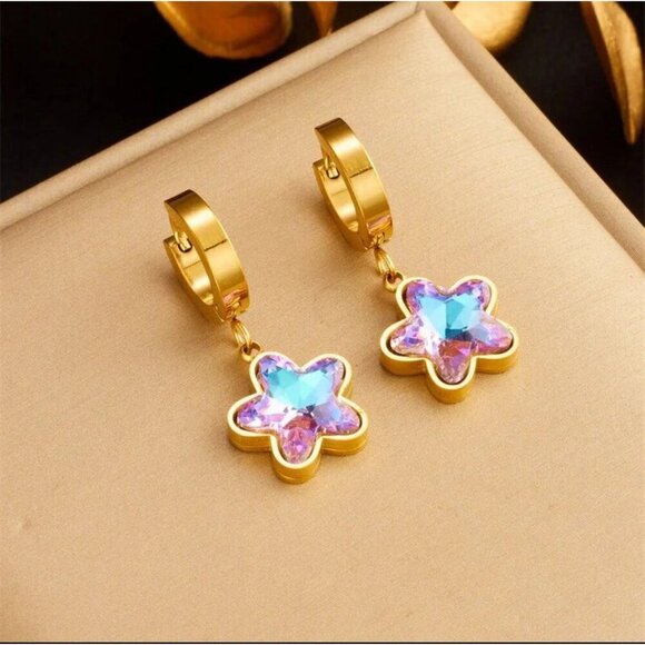 Boutique Jewelry - 18K Gold Plated Star Earrings with Zircon, Star Shape Earrings